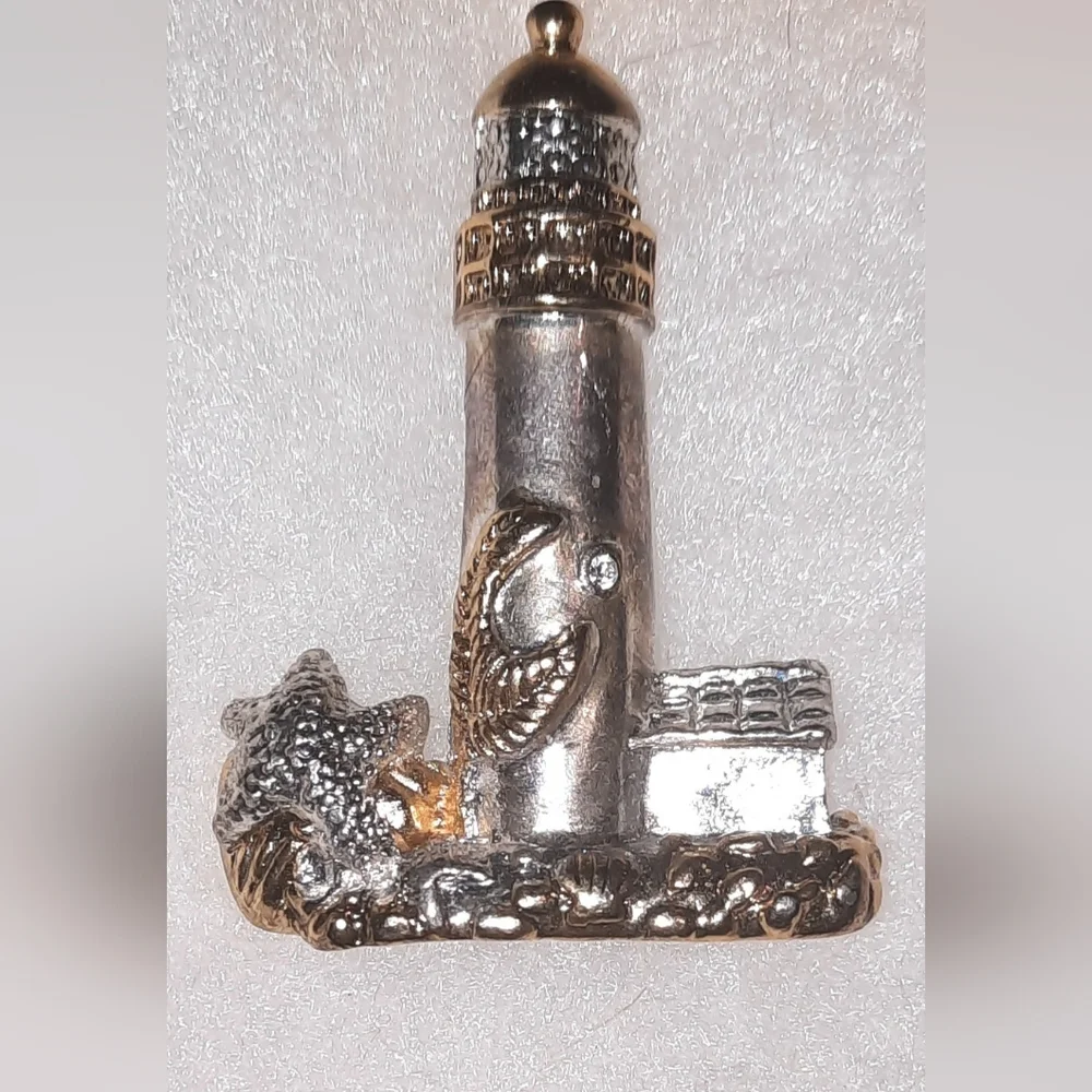 Lighthouse pendant or brooch pin two tone scarf hat lapel women's Figural